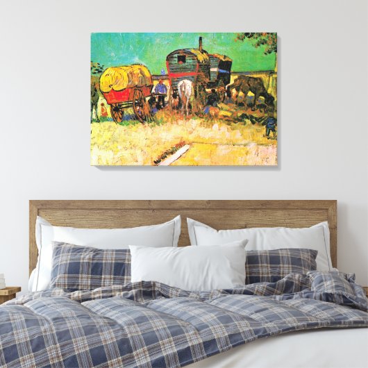 Van Gogh - Gypsy Camp met Horse Dray Canvas Afdruk (Insitu (Slaapkamer))
