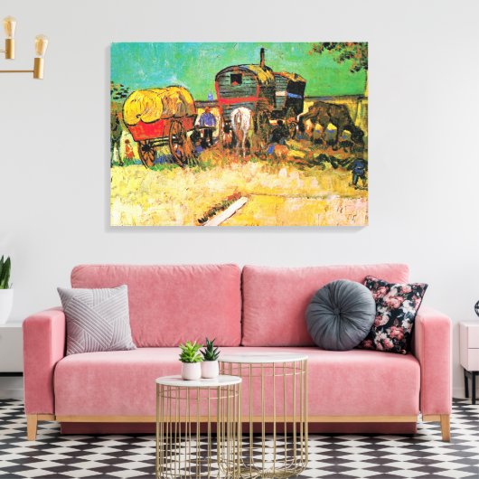 Van Gogh - Gypsy Camp met Horse Dray Canvas Afdruk (Insitu (Woonkamer))