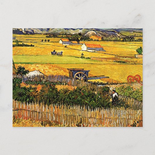 Van Gogh - Harvest in La Crau met Montmajour, Briefkaart (Voorkant)