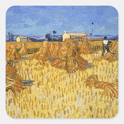 Van Gogh - Havest in de Provence Vierkante Sticker (Voorkant)
