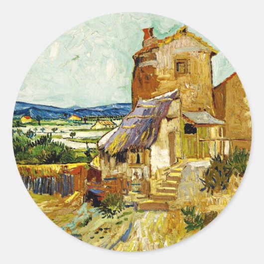 Van Gogh - Het oude molen Ornament Ronde Sticker (Voorkant)