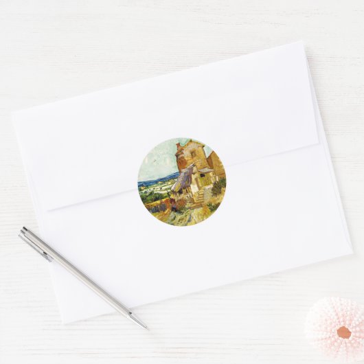 Van Gogh - Het oude molen Ornament Ronde Sticker (Envelop)