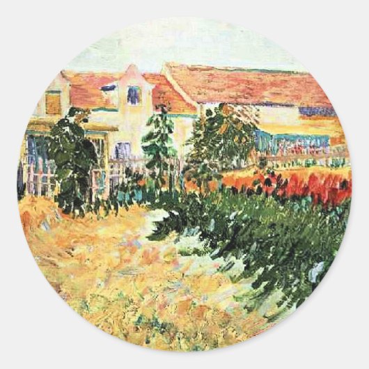 Van Gogh - Huis met Zonnebloemen Ronde Sticker (Voorkant)