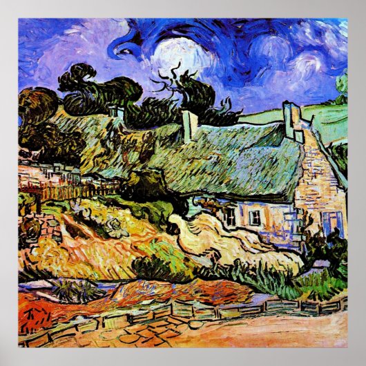 Van Gogh - Huizen met Rieten Daken Poster (Voorkant)