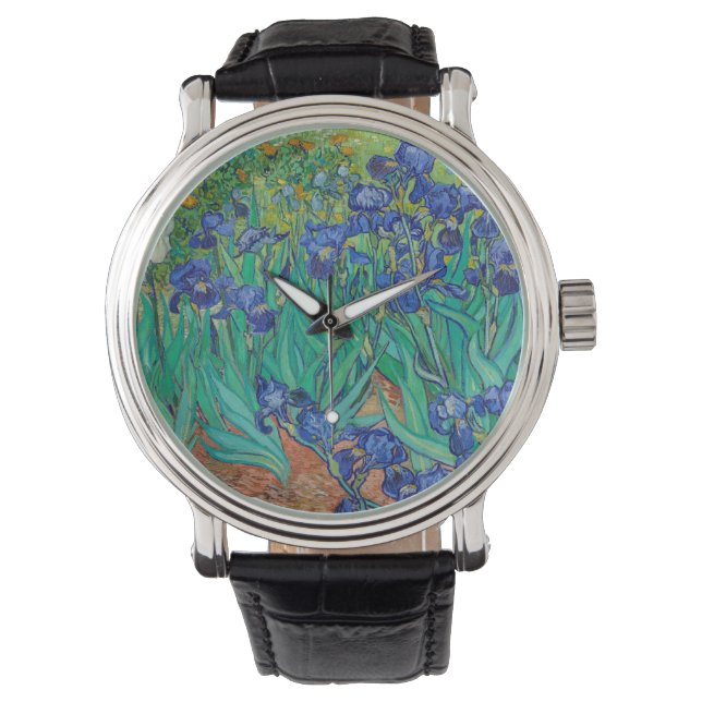 Van Gogh Iopen. Blauwe florale  impressionisme Horloge (Voorkant)
