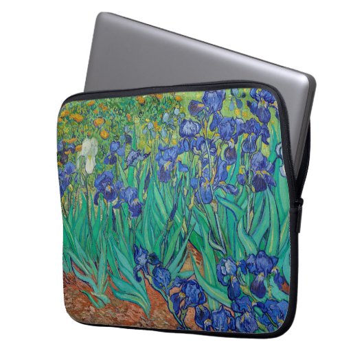 Van Gogh Iopen. Blauwe florale  impressionisme Laptop Sleeve (Voorkant Links)