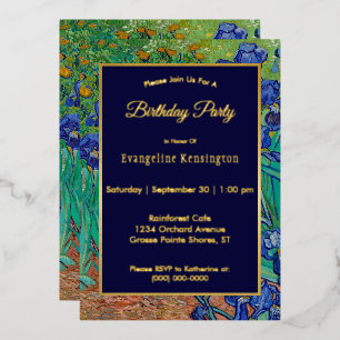 Van Gogh Iopen Floral Painting Birthday Gold Folie Uitnodiging