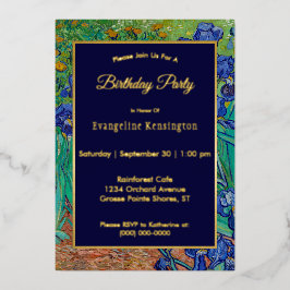 Van Gogh Iopen Floral Painting Birthday Gold Folie Uitnodiging