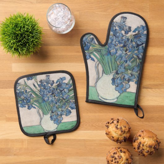 Van Gogh Iris Vase Schilderend Impressionisme Ovenwant & Pannenlap Set (Top down)