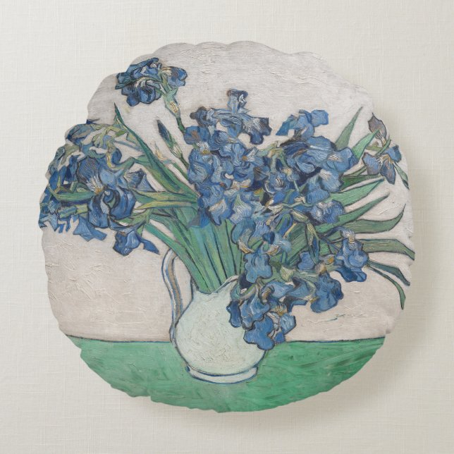 Van Gogh Iris Vase Schilderend Impressionisme Rond Kussen (Voorkant)