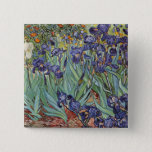 Van Gogh Irise Impressionist Painting Vierkante Button 5,1 Cm<br><div class="desc">Vincent Van Gogh Irises op Saint Remy - Irises door Vincent Van Gogh is een prachtig indrukwekkend schilderij van een van de meester-impressionistische kunstenaars van altijd. De iristuin zwaait met kleur en emotie, terwijl de paarse irissen uit hun blauwe groene stengels en bladeren stromen. Er zijn wat oranje bloemen op...</div>