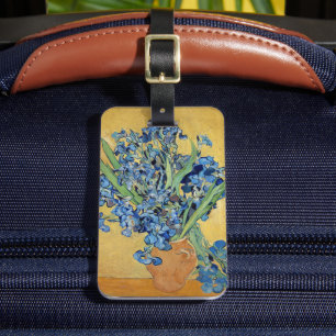Van Gogh Irise Vase Blue Flower Bouquet Gold Art Bagagelabel