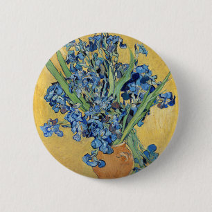 Van Gogh Irise Vase Blue Flowers  Art Ronde Button 5,7 Cm