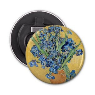 Van Gogh Irise Vase Blue Flowers Bouquet Fine Art Button Flesopener