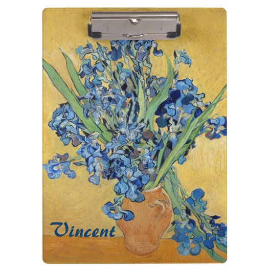 Van Gogh Irise Vase Blue Flowers Bouquet Fine Art Klembord (Voorkant)