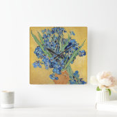 Van Gogh Irise Vase Gold Wall Blue Flowers Art Vierkante Klok (Huis)