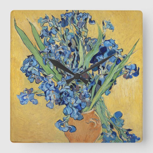 Van Gogh Irise Vase Gold Wall Blue Flowers Art Vierkante Klok (Voorkant)