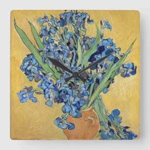 Van Gogh Irise Vase Gold Wall Blue Flowers Art Vierkante Klok