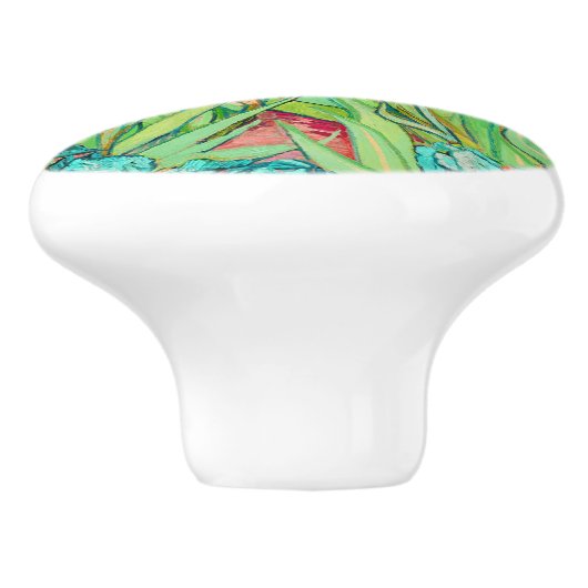 Van Gogh Irises in St. Remy, Blauwgroen Keramische Knop (Zijkant)