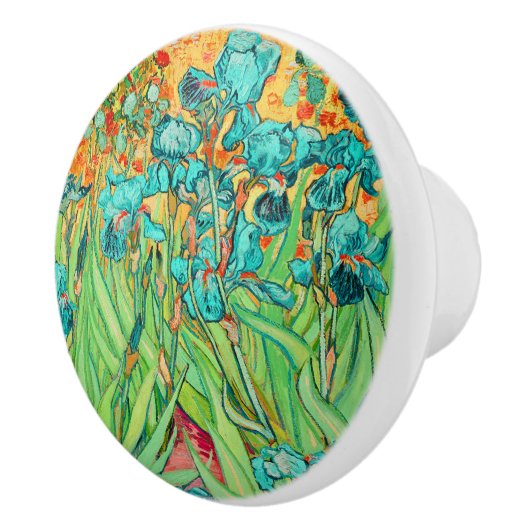 Van Gogh Irises in St. Remy, Blauwgroen Keramische Knop (Rechts)