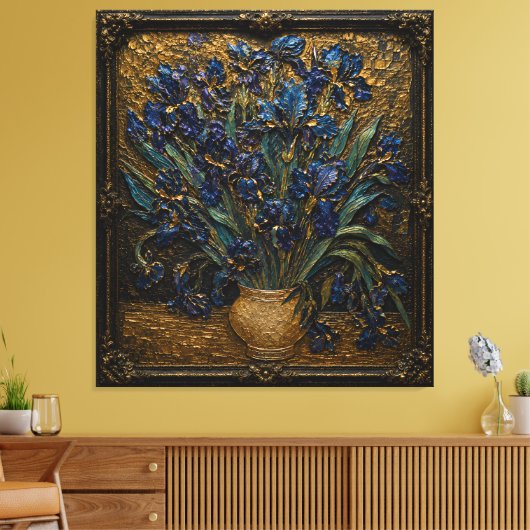 Van Gogh Irises Reliëf Kunstprint | Museum Geïnspi Canvas Afdruk (Insitu (Woonkamer))