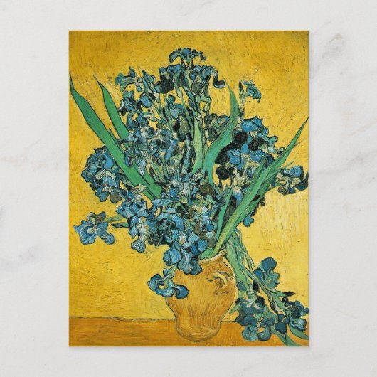 Van Gogh Irises Vase Yellow Floral Painting Briefkaart (Voorkant)