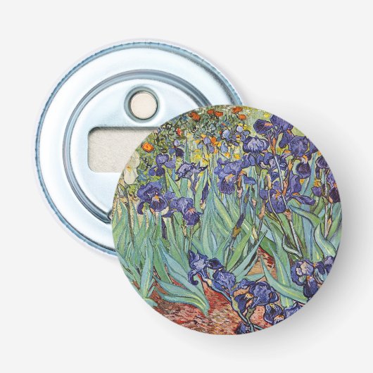 Van Gogh Irissen Impressionistisch Schilderij Button Flesopener (Voorkant)