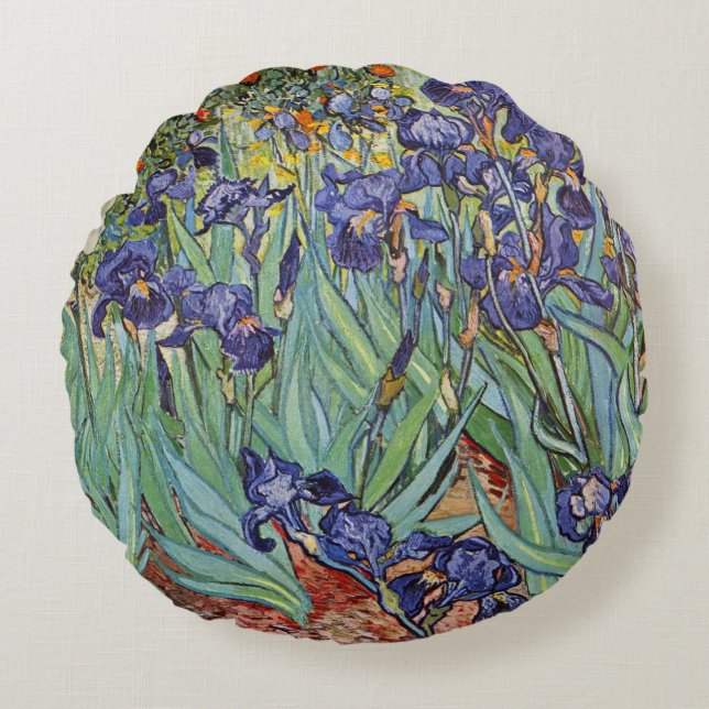 Van Gogh Irissen Impressionistisch Schilderij Rond Kussen (Voorkant)