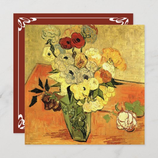 Van Gogh Japans Vase met Rozen kerstfeest Kaart (Voorkant / Achterkant)