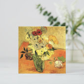 Van Gogh Japans Vase met Rozen kerstfeest Kaart (Staand voorkant)