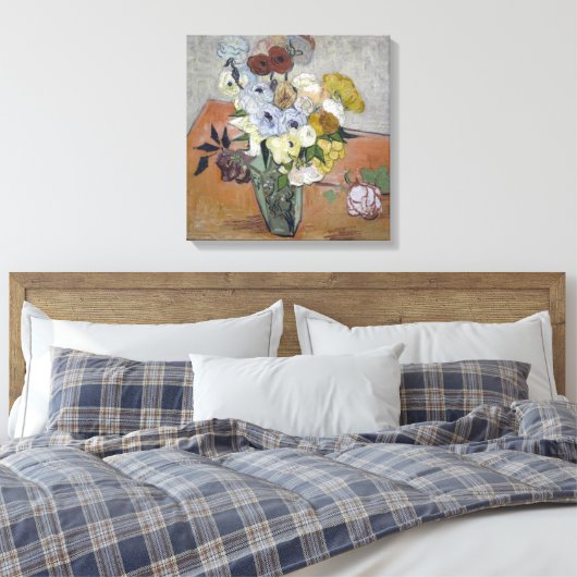 Van Gogh Japanse Vase met Rozen en annemonen Canvas Afdruk (Insitu (Slaapkamer))