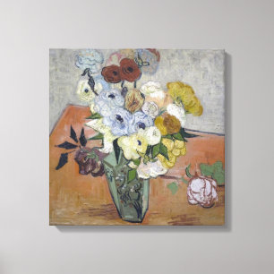 Van Gogh Japanse Vase met Rozen en annemonen Canvas Afdruk