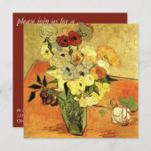 Van Gogh Japanse Vase met Rozen kerstfeest Kaart (Voorkant / Achterkant)