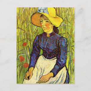 Van Gogh, jonge boerenvrouw met stro-Pet Briefkaart