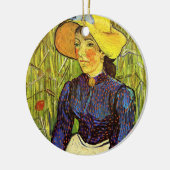 Van Gogh, jonge boerenvrouw met stro-Pet Keramisch Ornament (Links)