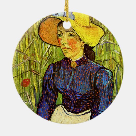 Van Gogh, jonge boerenvrouw met stro-Pet Keramisch Ornament (Achterkant)