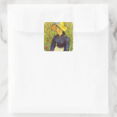 Van Gogh, Jonge boerin met strohoed Vierkante Sticker (Tas)