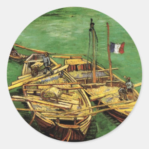 Van Gogh-kade met mannen die zandboten lossen Ronde Sticker