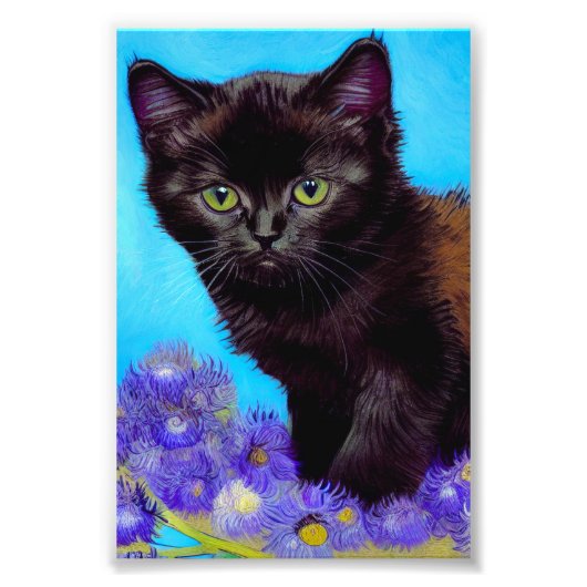 Van Gogh Kat en Bloemen Foto Afdruk (Voorkant)