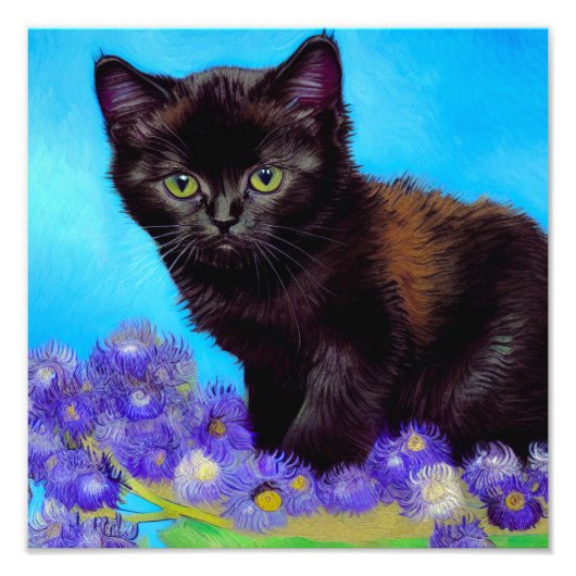 Van Gogh Kat en Bloemen Foto Afdruk (Voorkant)
