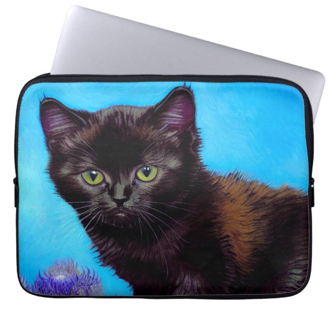 Van Gogh Kat en Bloemen Laptop Sleeve (Voorkant)