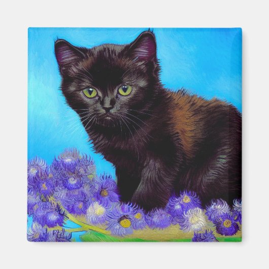 Van Gogh Kat en Bloemen Magneet (Voorkant)