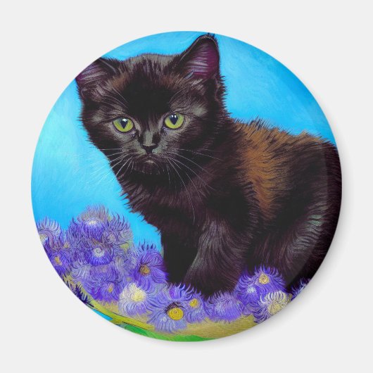 Van Gogh Kat en Bloemen Magneet (Voorkant)