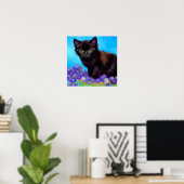Van Gogh Kat en Bloemen Poster (Thuiskantoor)