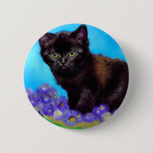 Van Gogh Kat en Bloemen Ronde Button 5,7 Cm