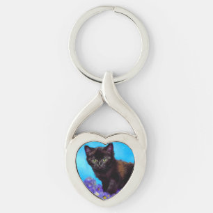 Van Gogh Kat en Bloemen Sleutelhanger