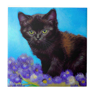 Van Gogh Kat en Bloemen Tegeltje