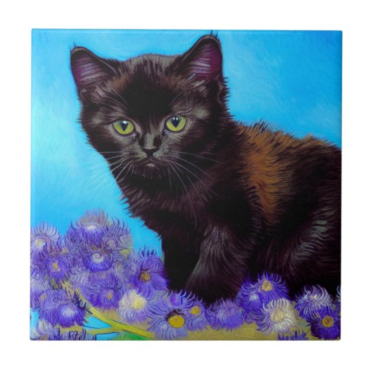 Van Gogh Kat en Bloemen Tegeltje (Voorkant)
