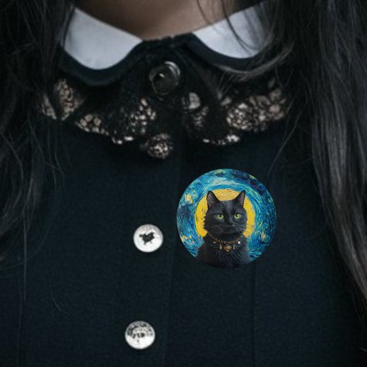Van Gogh Kat Gothic Kat Zwart Ronde Button 7,6 Cm