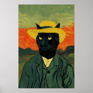 Van Gogh Kat Kunstprint Grappig Zwart Kat Portret Poster